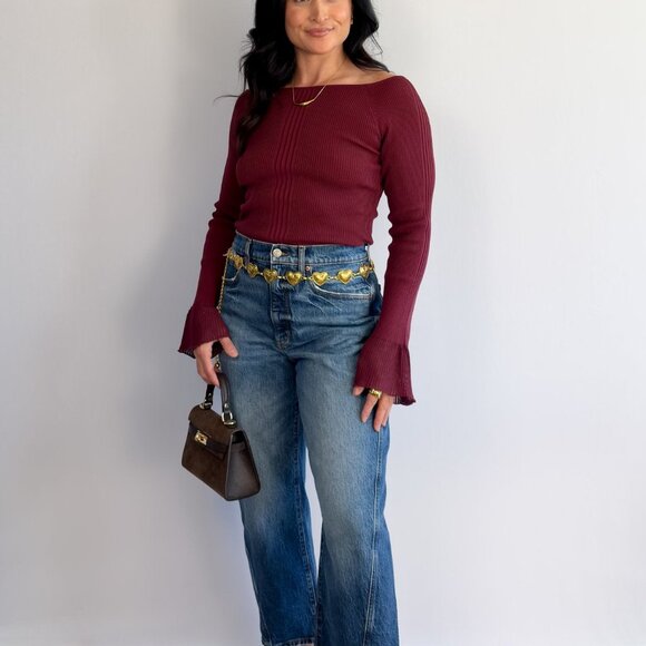 Women’s Ballet Neck Knit Top – Wine Red - Picture 7 of 8